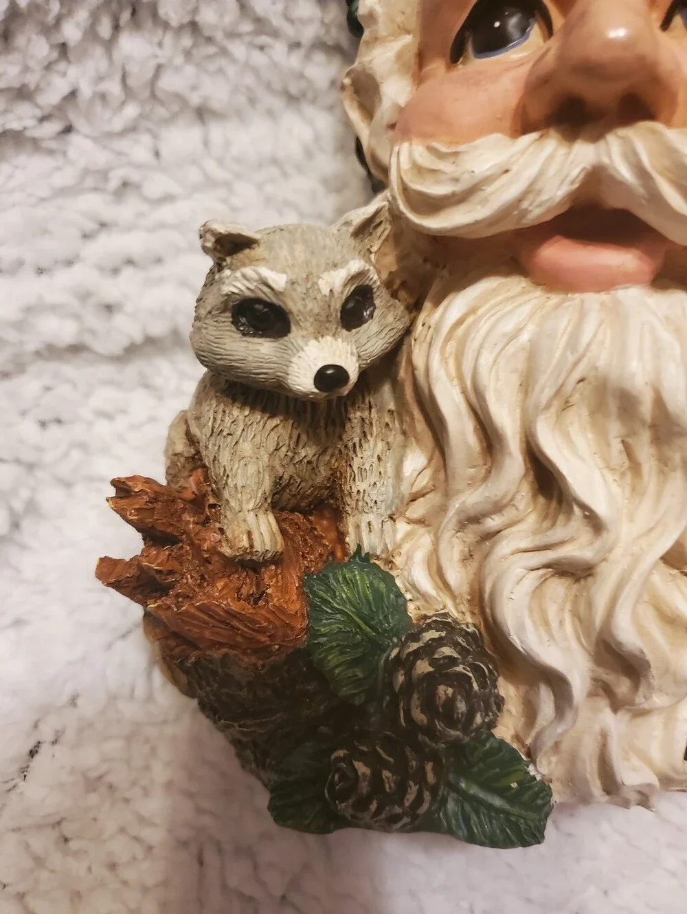 Vintage Woodland Santa Face Christmas Santa  Faux Carved Tree Stump Resin Decor
